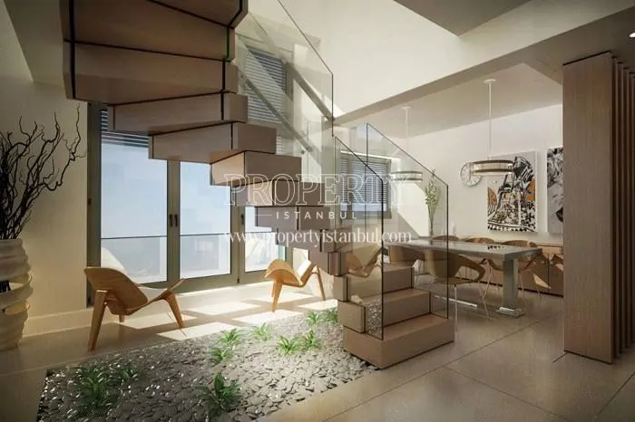 Brown ladder in the duplex apartment in Sazak Rezidans