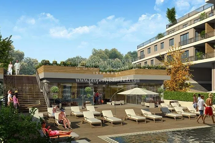 The sunbeds near the swimming pool in the Selective Port compound