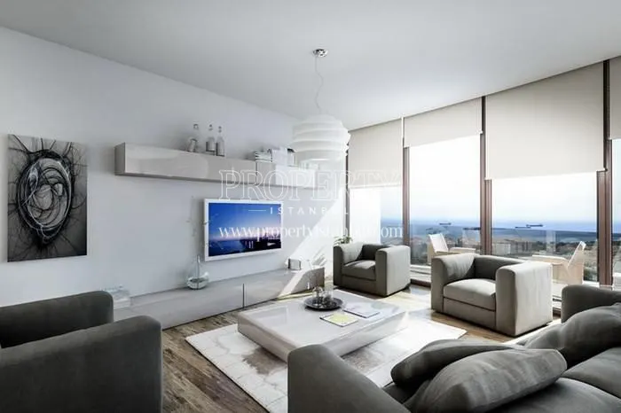 The living room with the sea view in Selenium Atakoy