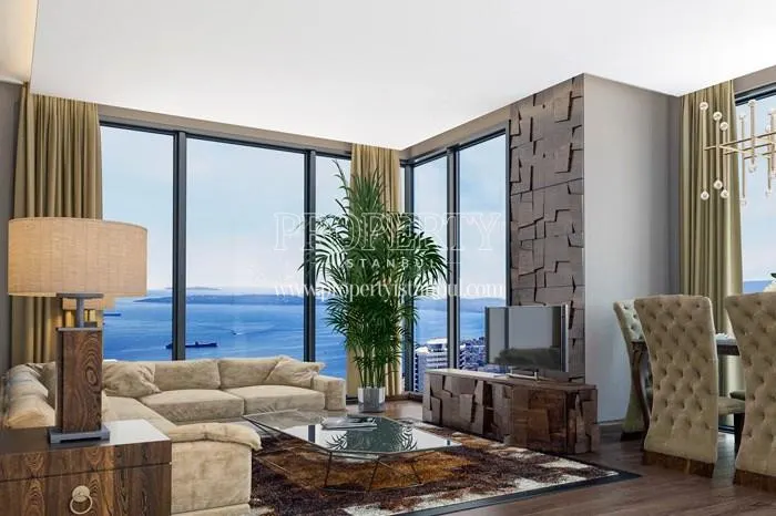 The living room facing the sea in Serenity Pendik