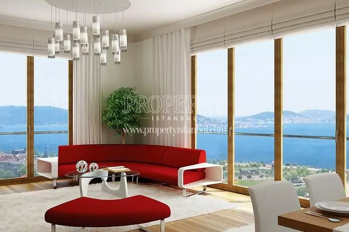 A living room with a sea view in Seyr-i Adalar