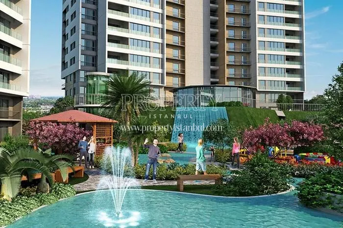 The artificial waterfall in Seyran Sehir