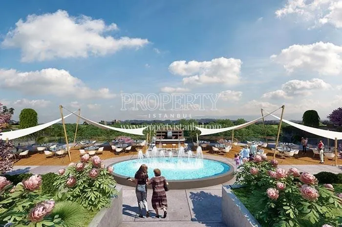 Artificial waterfall in Sky Bahcesehir