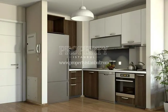 Small open kitchen with wooden kitchen cabinets