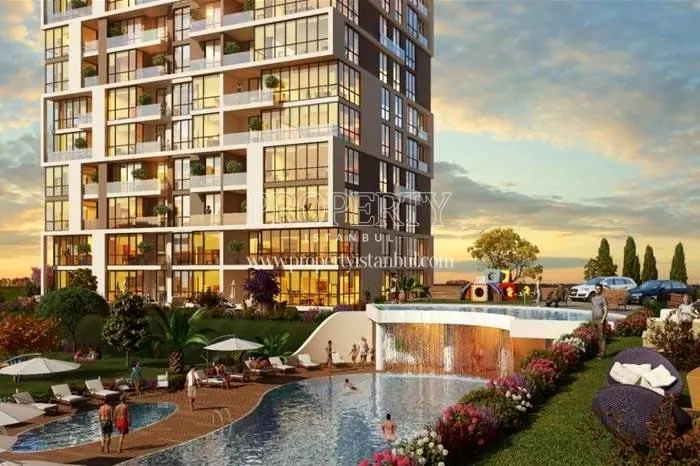 Outdoor swimming pool with a small waterfall in Still Istanbul Adoria