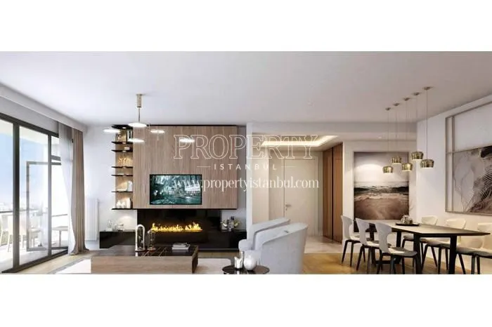 The living room with a fireplace in Strada Bahcesehir