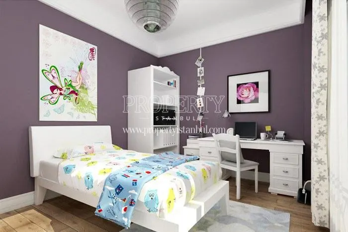 The bedroom of the sample apartment in Tam 8