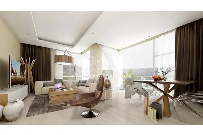 The living room with brown curtains in Terrace Koru