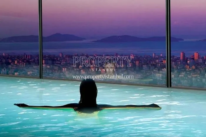 The woman swimming in the indoor swimming pool which is facing the Marmara Sea in Front of Address Residence Istanbul