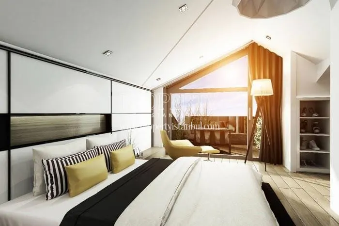 The penthouse's master bedroom in Therra Park Tarabya