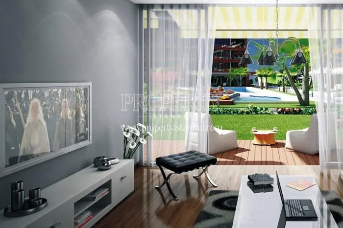 A living room with the garden in Tuzla Modern Park