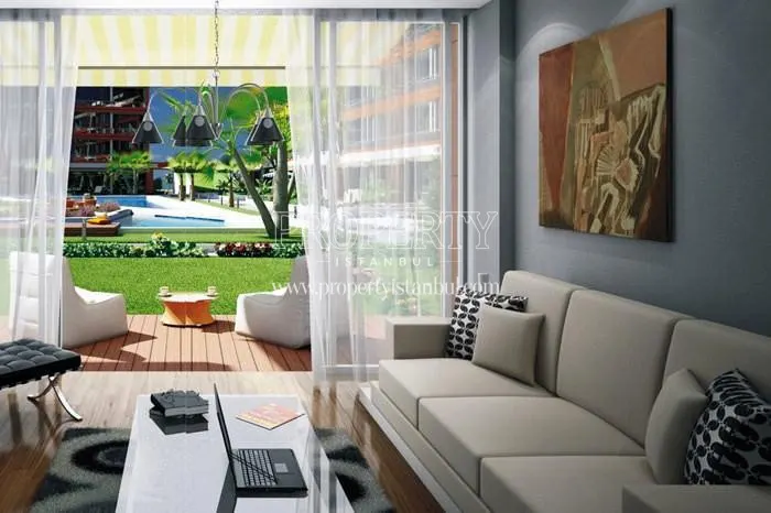 A living room with the garden in Tuzla Modern Park