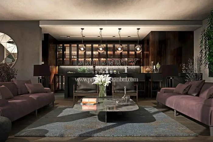 Dark red lounge suite in the luxury living room in VK 108 Nisantasi