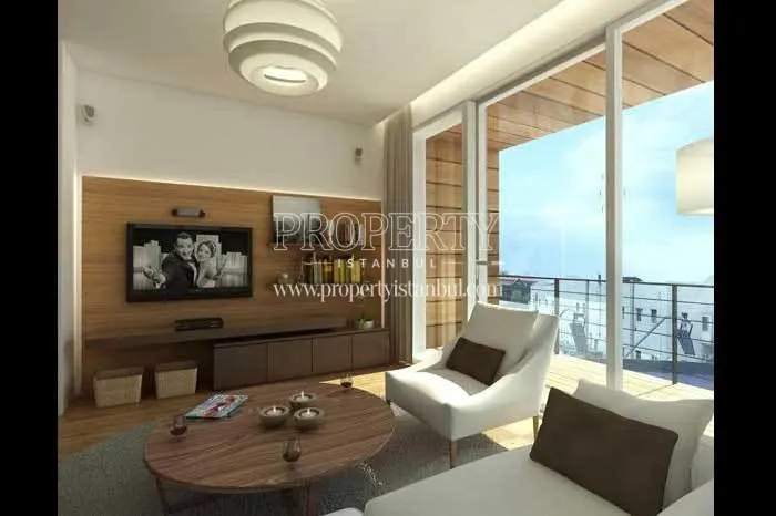 Small living room having a balcony in Ve Gunesli