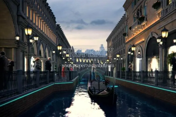 The canal between ViaPort Venezia buildings