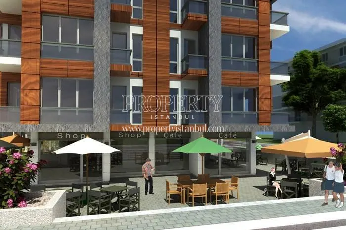 The cafe and shops under the Vita Park Evleri buildings