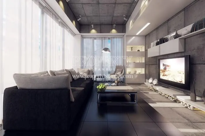 Grey and white painted walls in one of the living rooms in WLoft Dragos