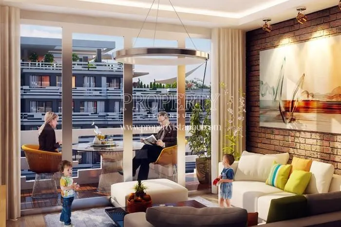 The happy family in their home in WRoof Kurtkoy