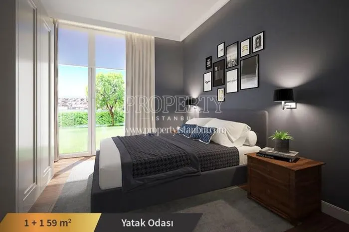 The living room with black walls in Wen Levent Residence