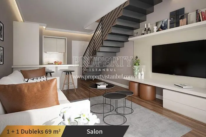 The living room of the duplex unit in Wen Levent Residence