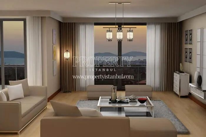 Cream color lounge suite in the living room in Yakacik Bagbahce Evleri