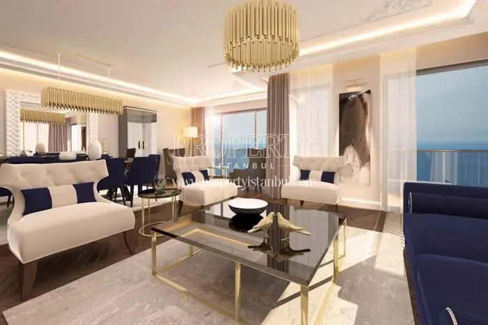 White and dark blue lounge suites in Yali Yesilkoy
