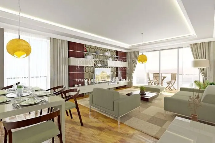 The living room with white furniture in Yasam Plus Bagcilar