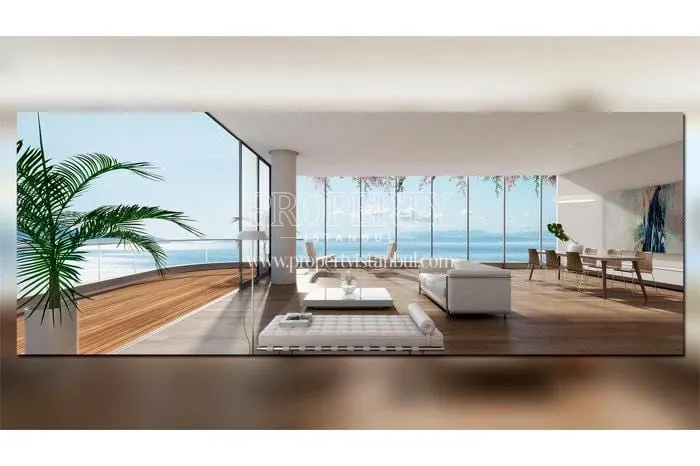 Spacious living room with the wide balcony in front of the Marmara Sea in Yedi Mavi