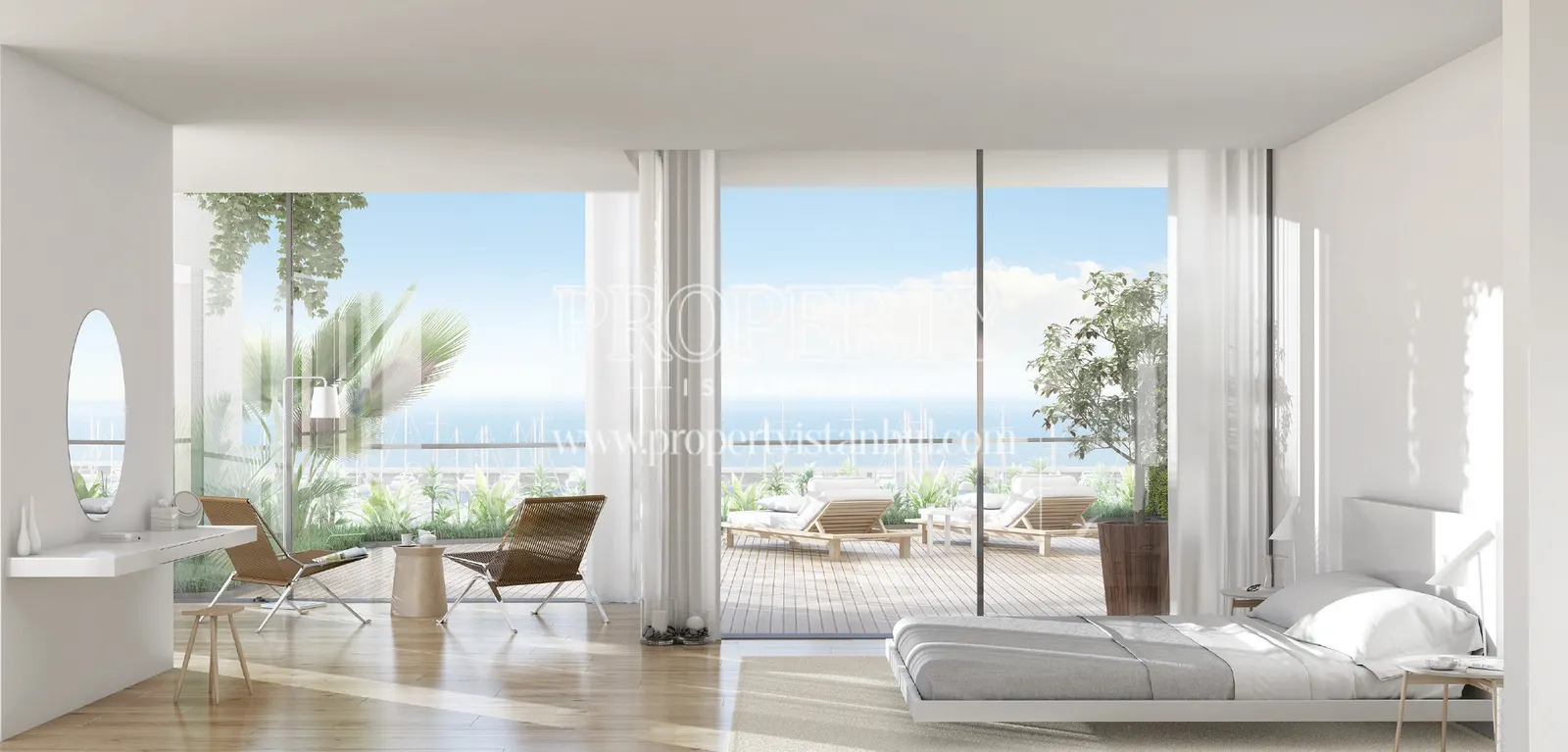 White bedroom of Atakoy Marina Park Residence