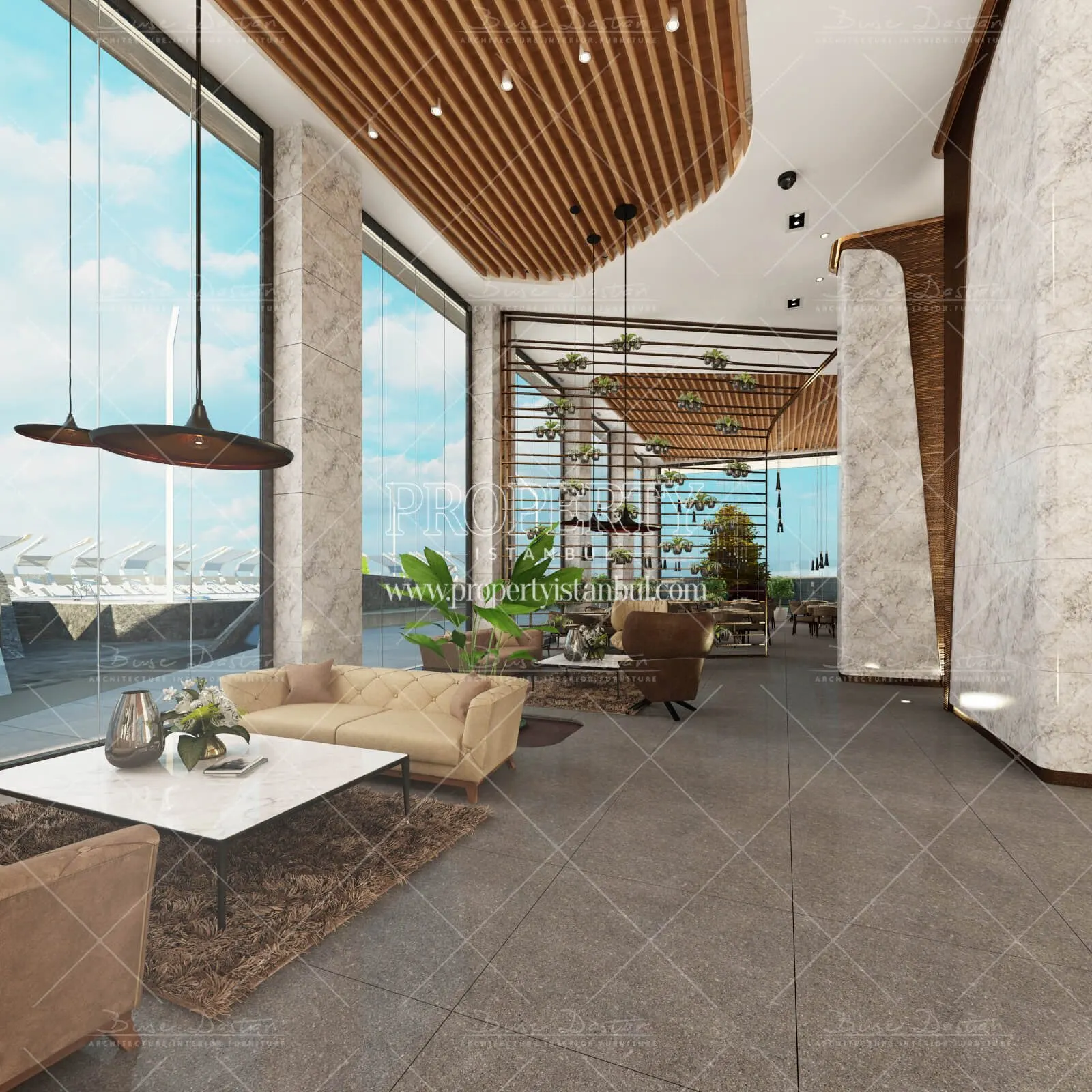 The lobby of Bahcesehir Suites