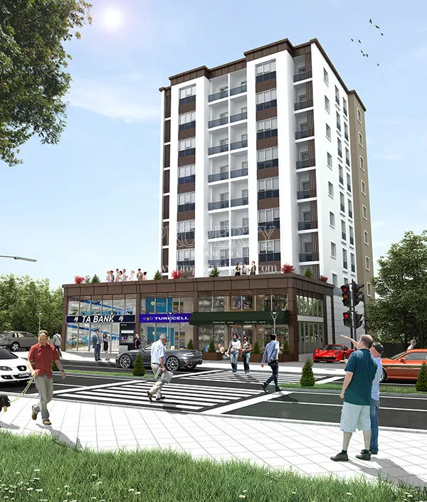 Cadde Rezidans building with the shops