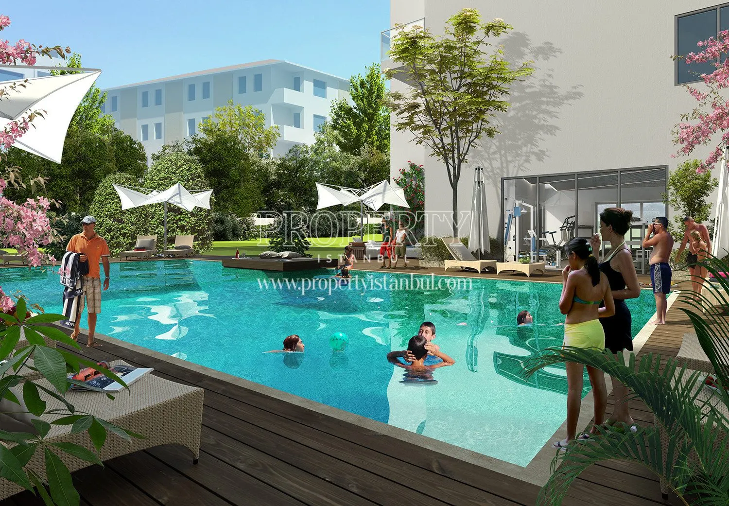 Guzel Residence swimming pool with its residents