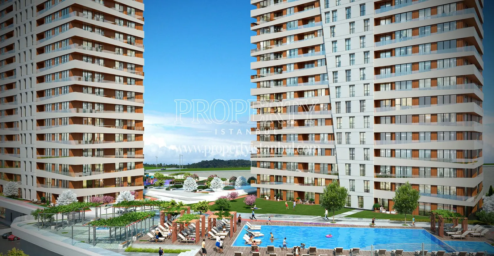 Two blocks and the swimming pool in Mirage Residence