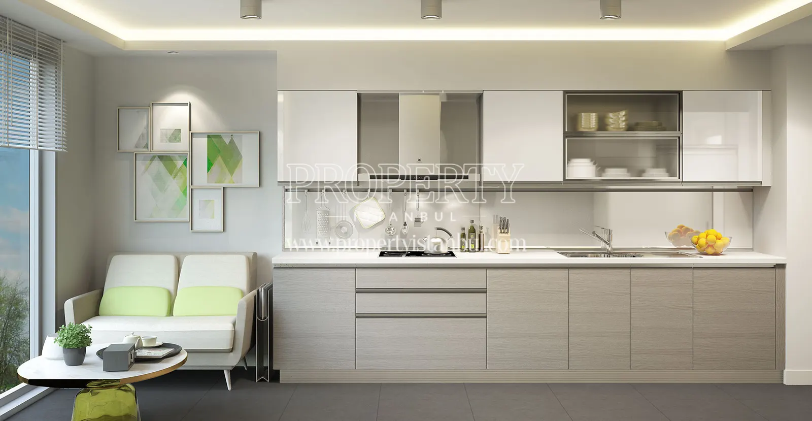 The white kitchen in Mirage Residence