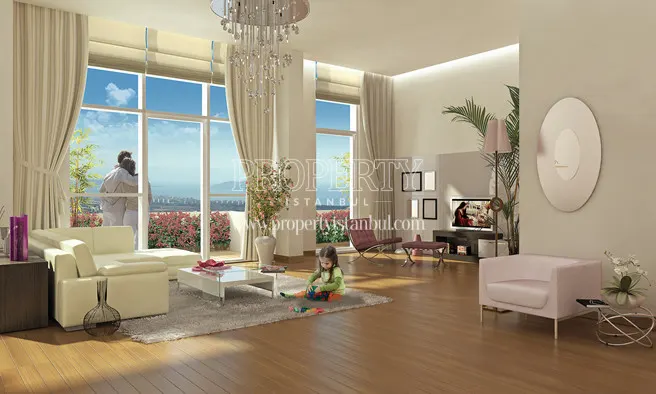 A happy family in the unit of Agaoglu Skytowers