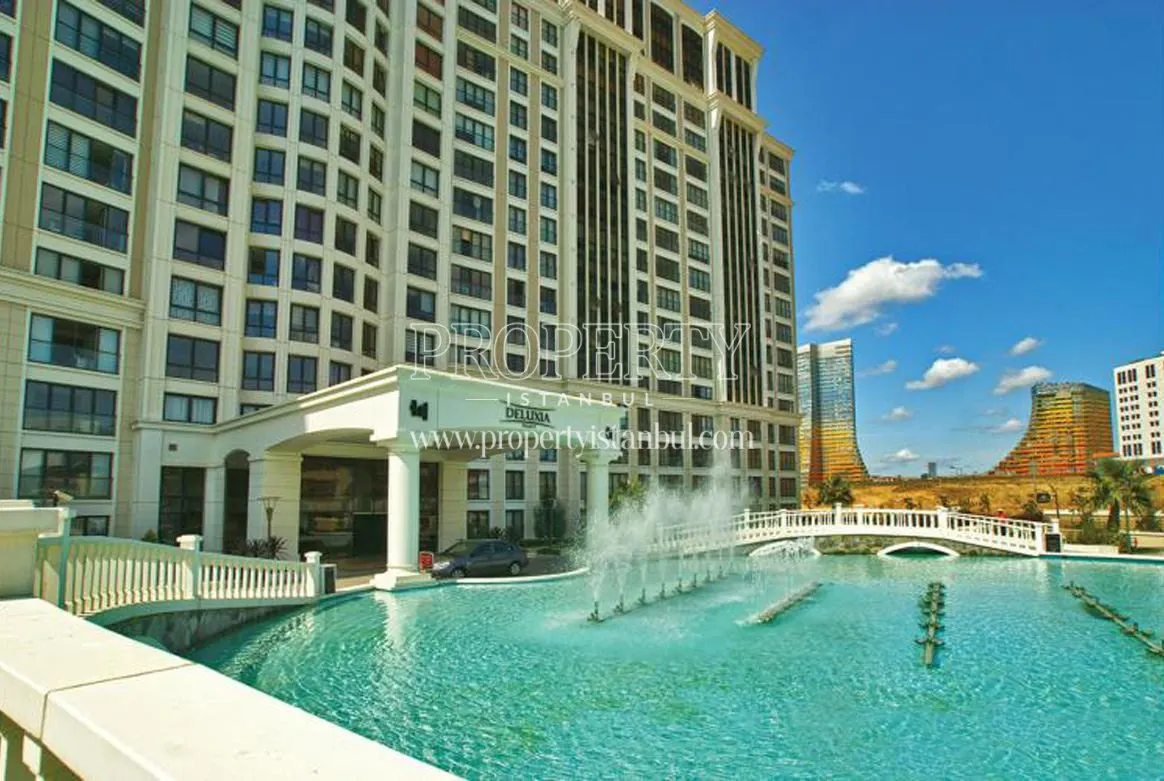 The waterfall in Deluxia Suites