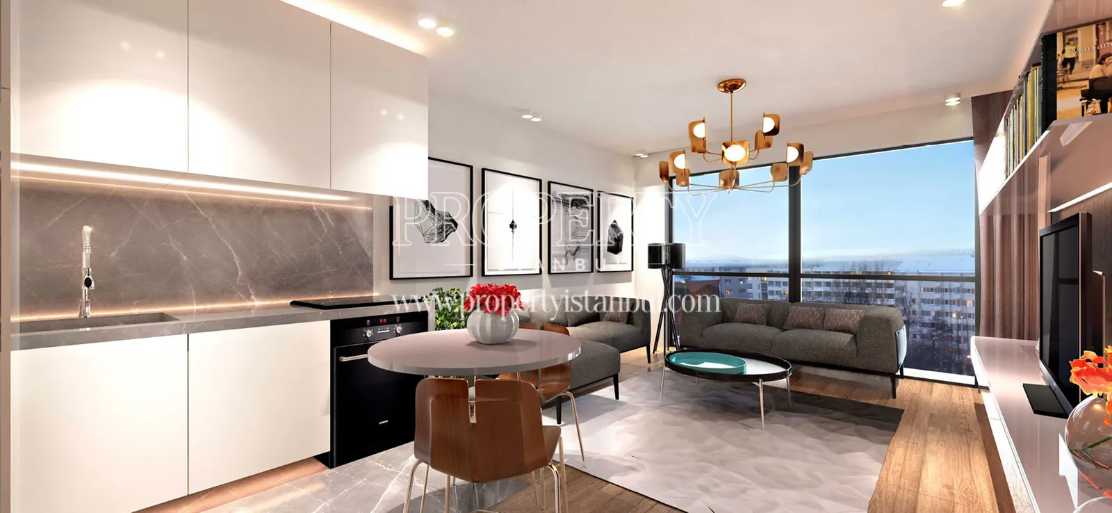 A kitchen in Elysium Residence Kurtulus