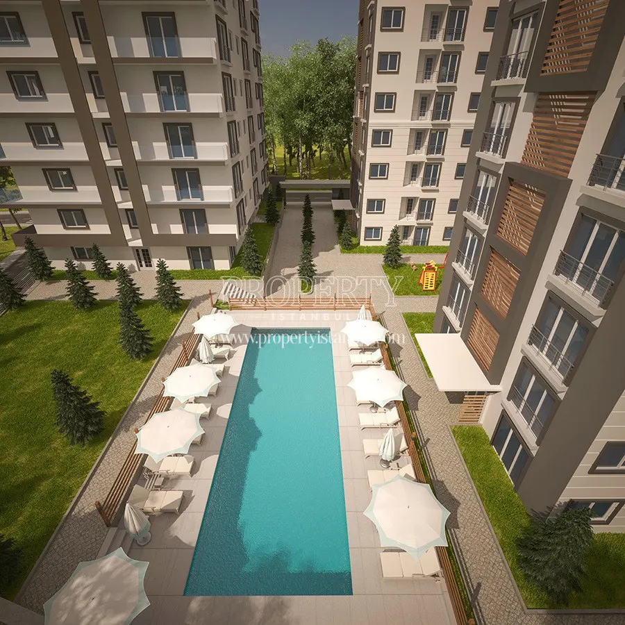Outdoor swimming pool between the blocks in the Gist Park compound