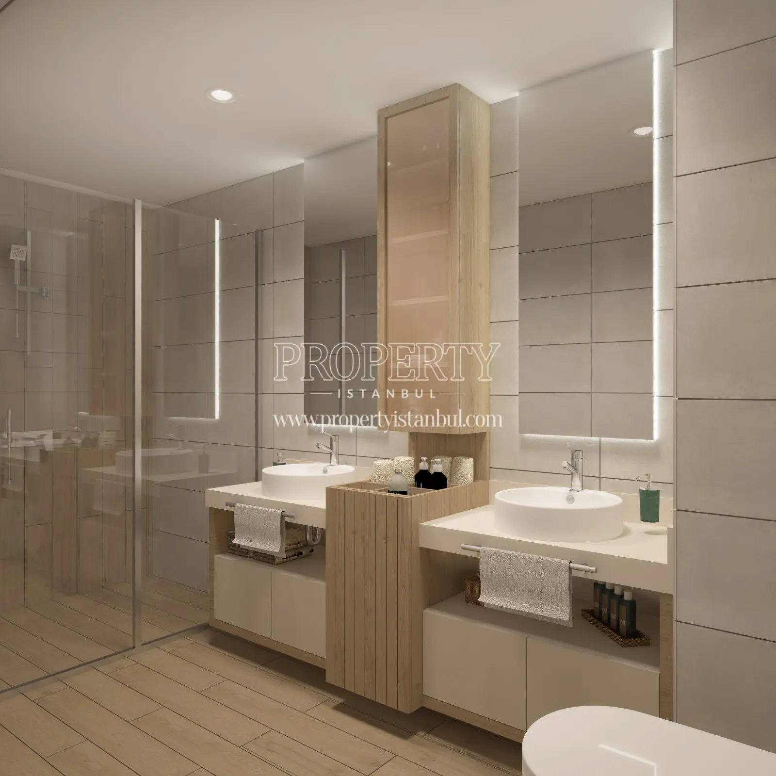 The sample apartment's bathroom in Alya Onist