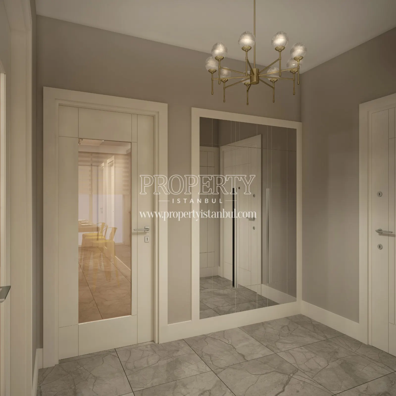 The hall of the sample apartment in Alya Onist