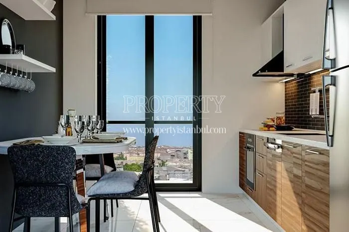 The kitchen with a sea view in Sapphire Hill Kurtkoy
