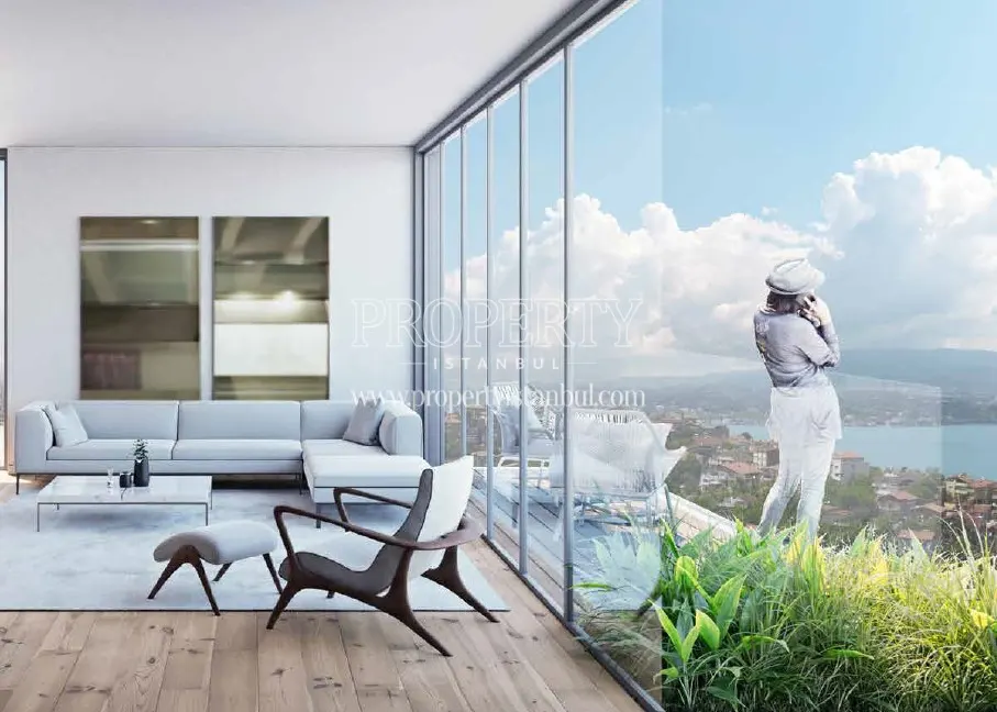 The woman viewing the Bosphorus from the balcony in Verra Suites