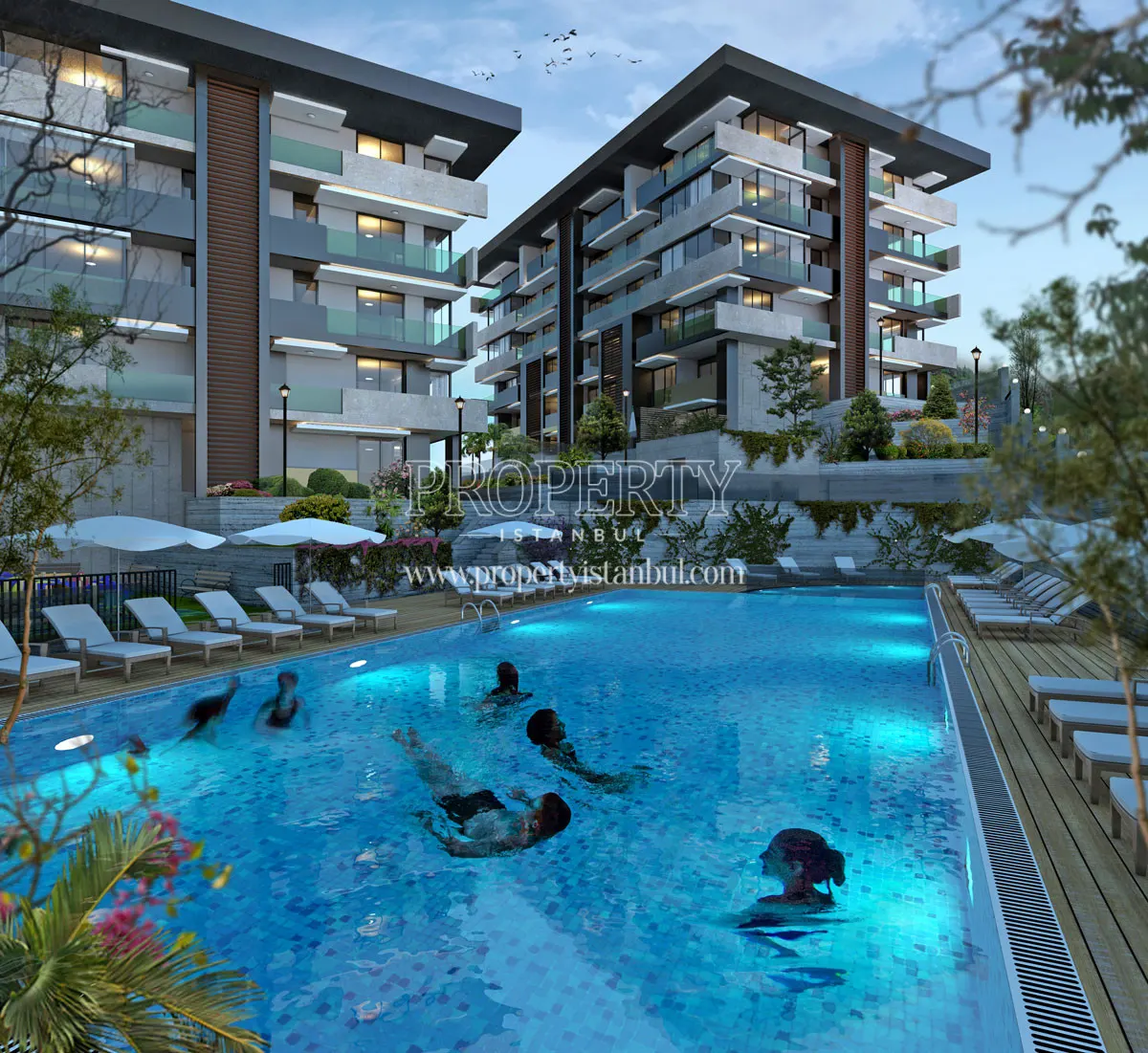 Tarabya Vadi Konaklari's residents swimming in the compound pool