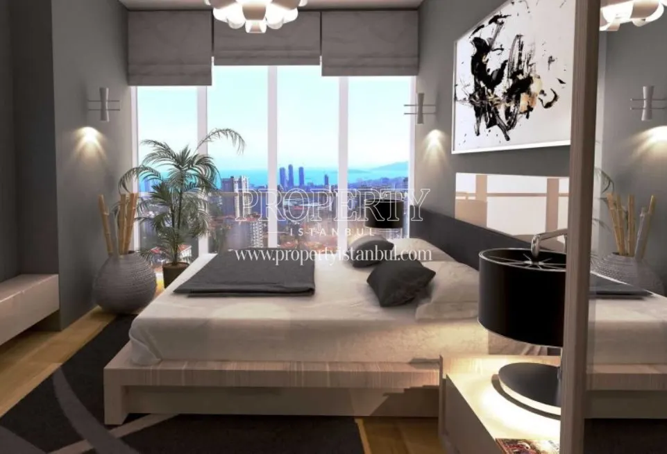 The master bedroom facing the Marmara Sea in Grand Tower Kartal