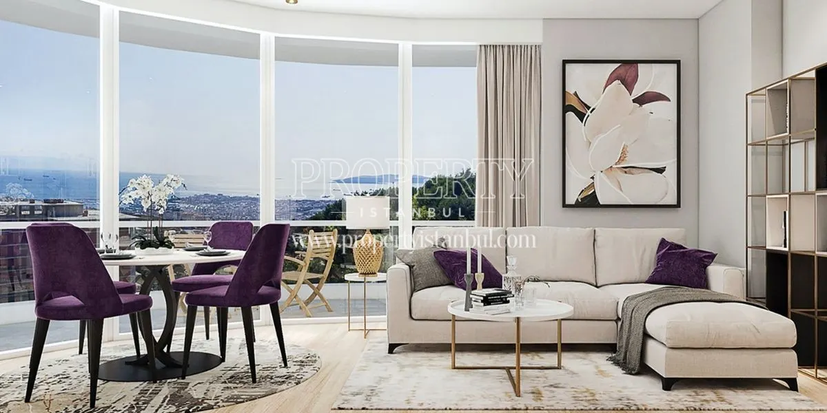 Living room with a sea view in the Qadraj Gozdagi project