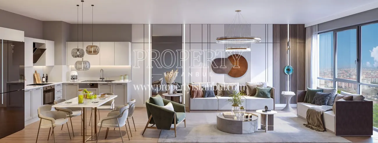 Dining room of an apartment in the Suryapi Cevher project
