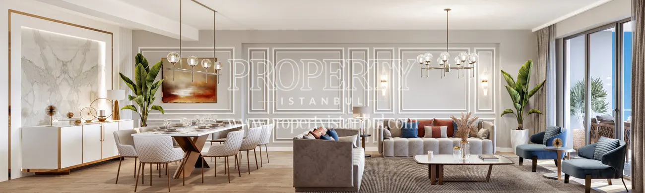 Dining room and living room of an apartment in the Suryapi Cevher project