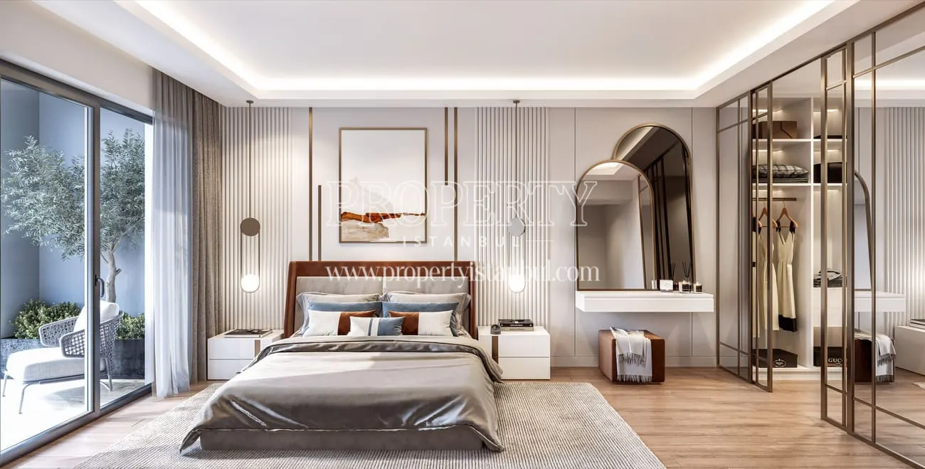 Master bedroom of an apartment in the Suryapi Cevher project