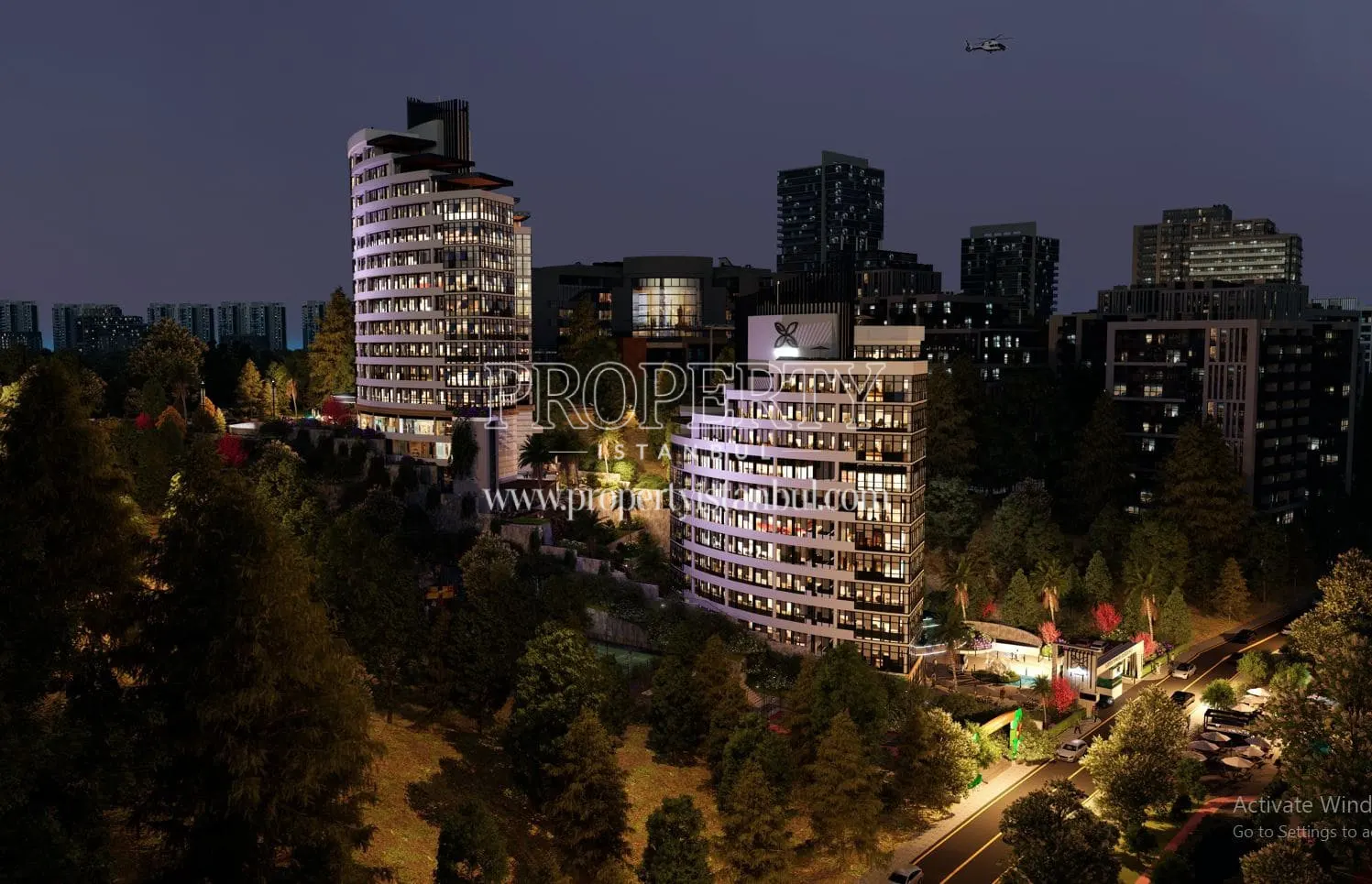Night view of the Lotus Towers project