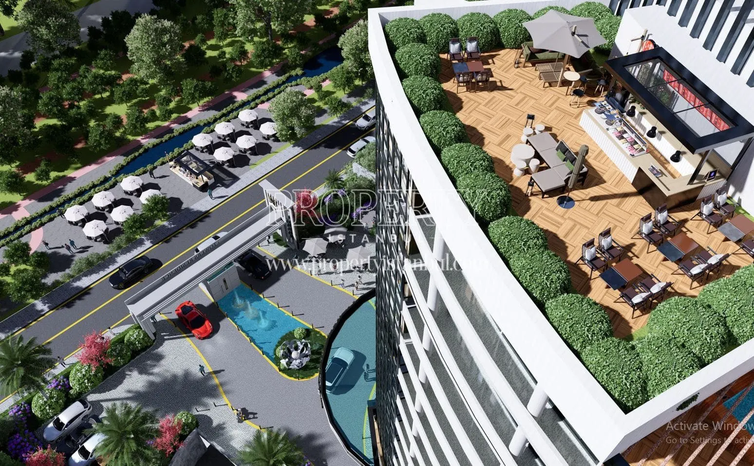 Drone view of the terrace area in the Lotus Towers project